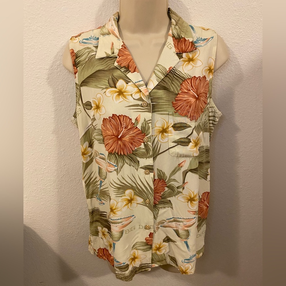 Big Dogs Cream Boxy Button Down Shirt with Notched Collar